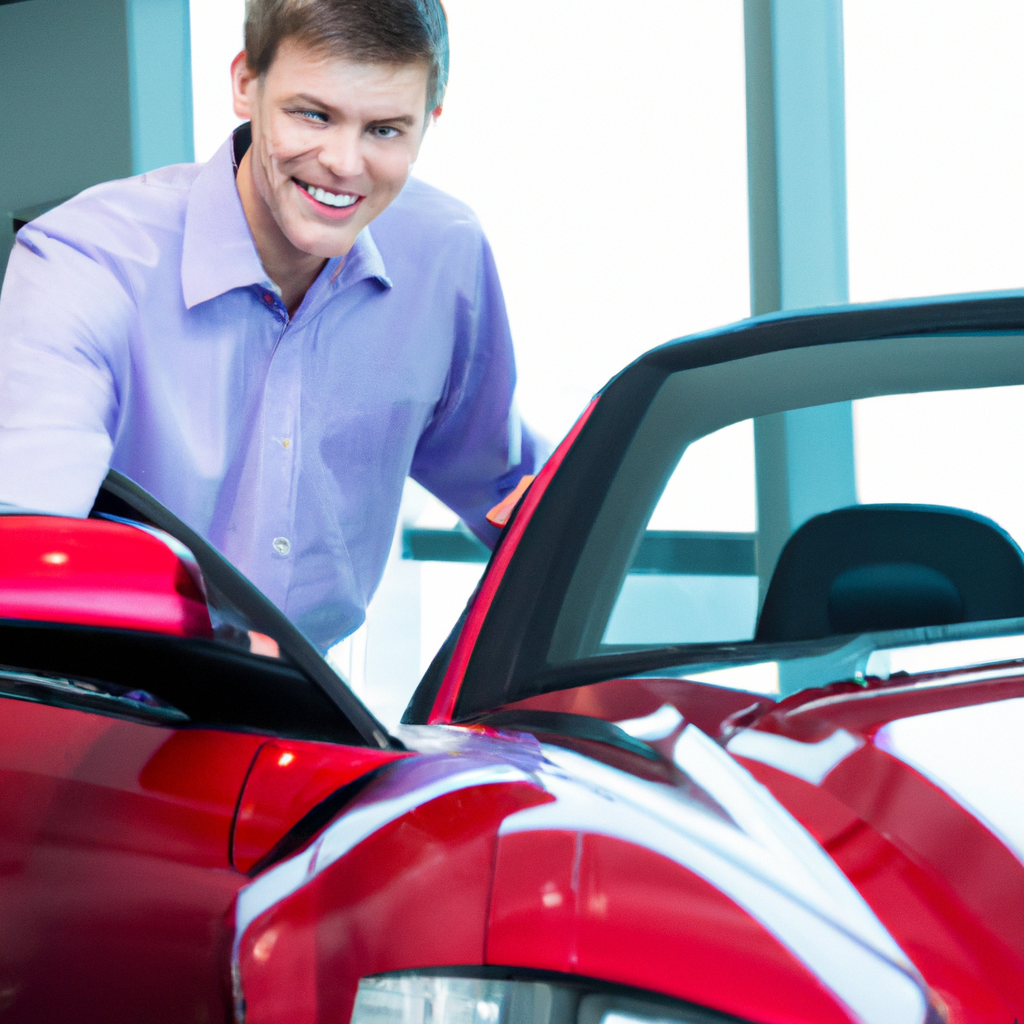 Cliente satisfeito com seu novo carro esportivo