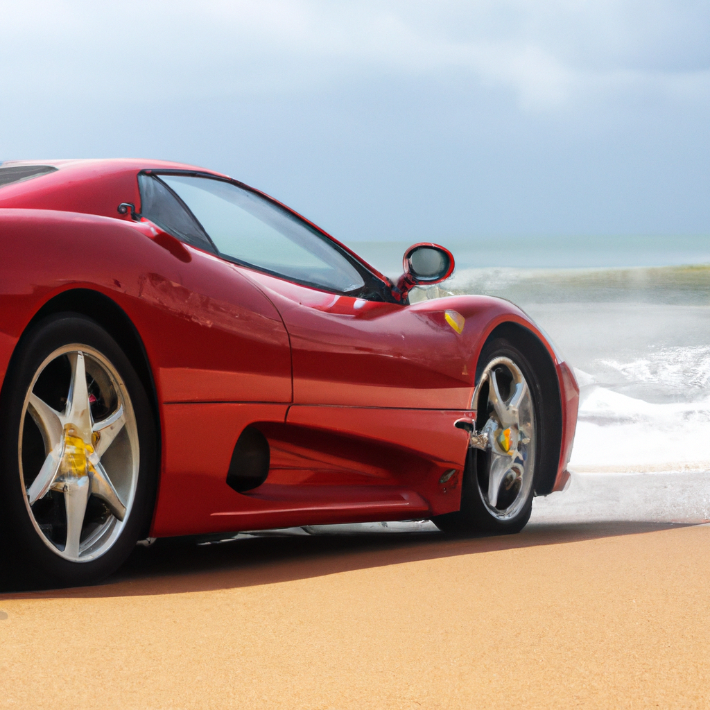 Ferrari vermelha na praia brasileira